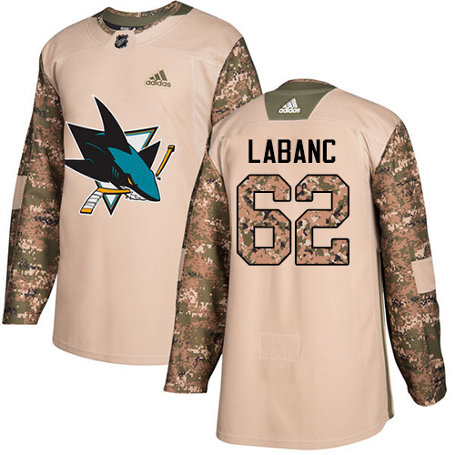 Adidas Sharks #62 Kevin Labanc Camo Authentic Veterans Day Stitched Youth NHL Jersey